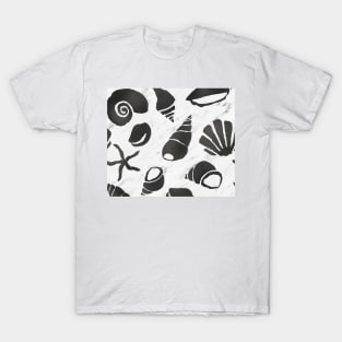 Black leather south pacific sea shells - white marble T-Shirt